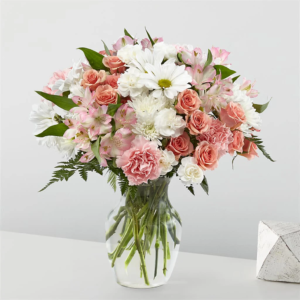 Blushing Affection Bouquet, pink and white bouquet of mixed flowers