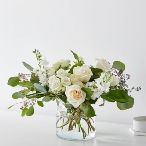 Crisp Cotton Bouquet | White Rose & Eucalyptus Delivery in Irvine & Orange County