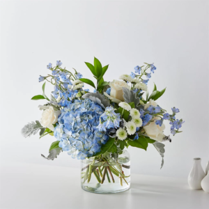 Seaside Serenity Bouquet, Blue and white floral arrangement in vase