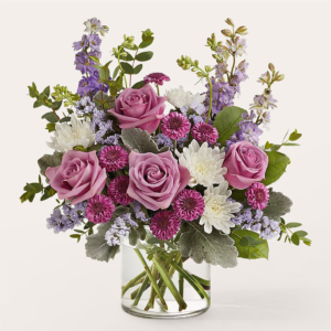 Amethyst Mist Bouquet, Colorful floral arrangement in a vase