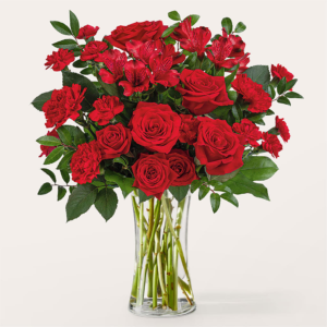 Radiant Ruby Bouquet, Vibrant red flower bouquet in vase