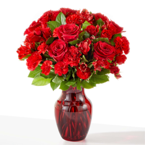 Vibrant red flower Velvet Pulse Bouquet bouquet in vase