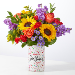 Grand Celebration Bouquet, Colorful birthday flower arrangement in vase.