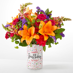 Birthday Bash Bouquet, Colorful birthday flower arrangement in vase