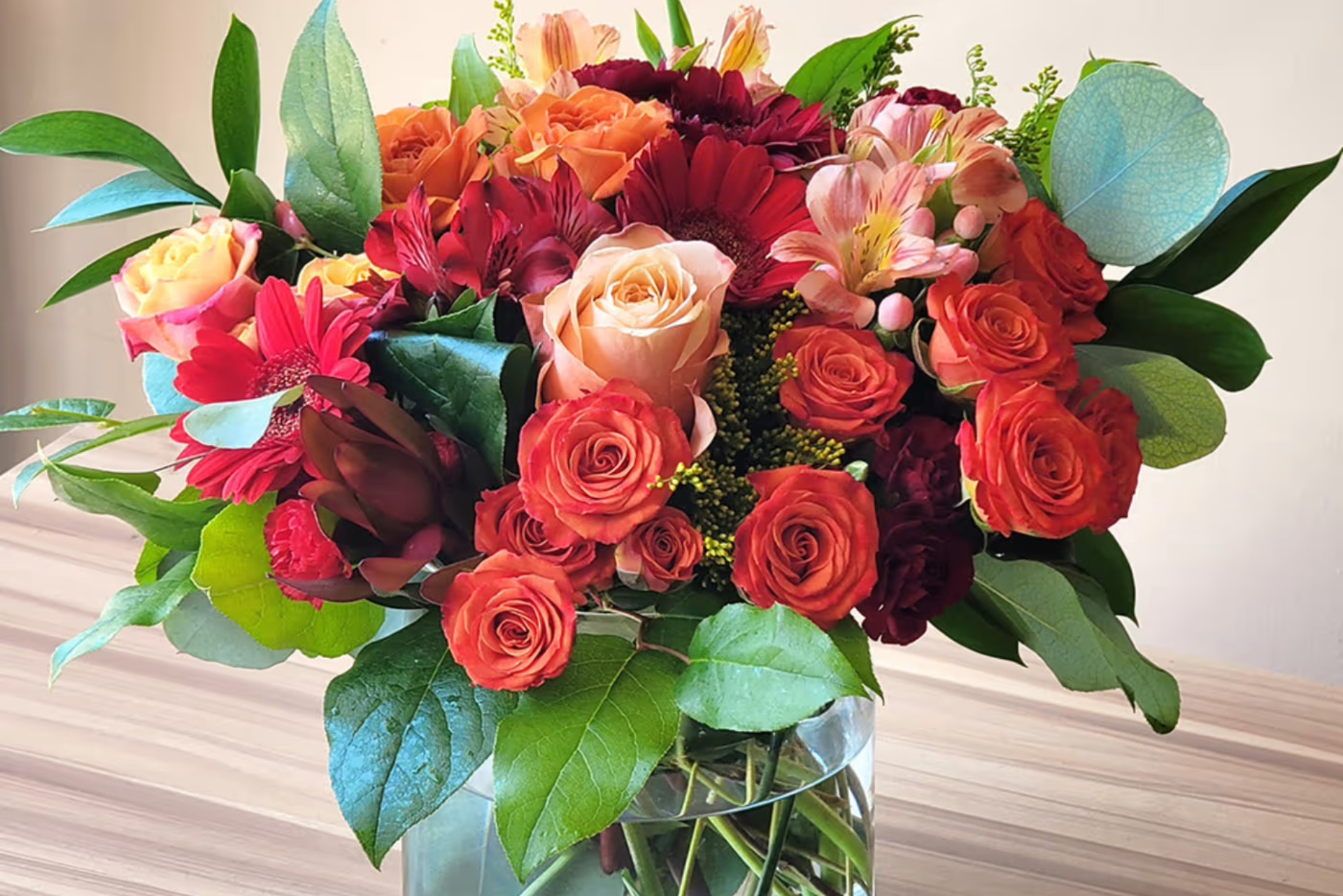 vibrant bouquet of roses and alstroemeria, perfect for november birthday flowers.