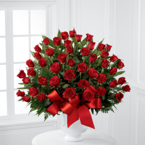 Large bouquet of red roses.