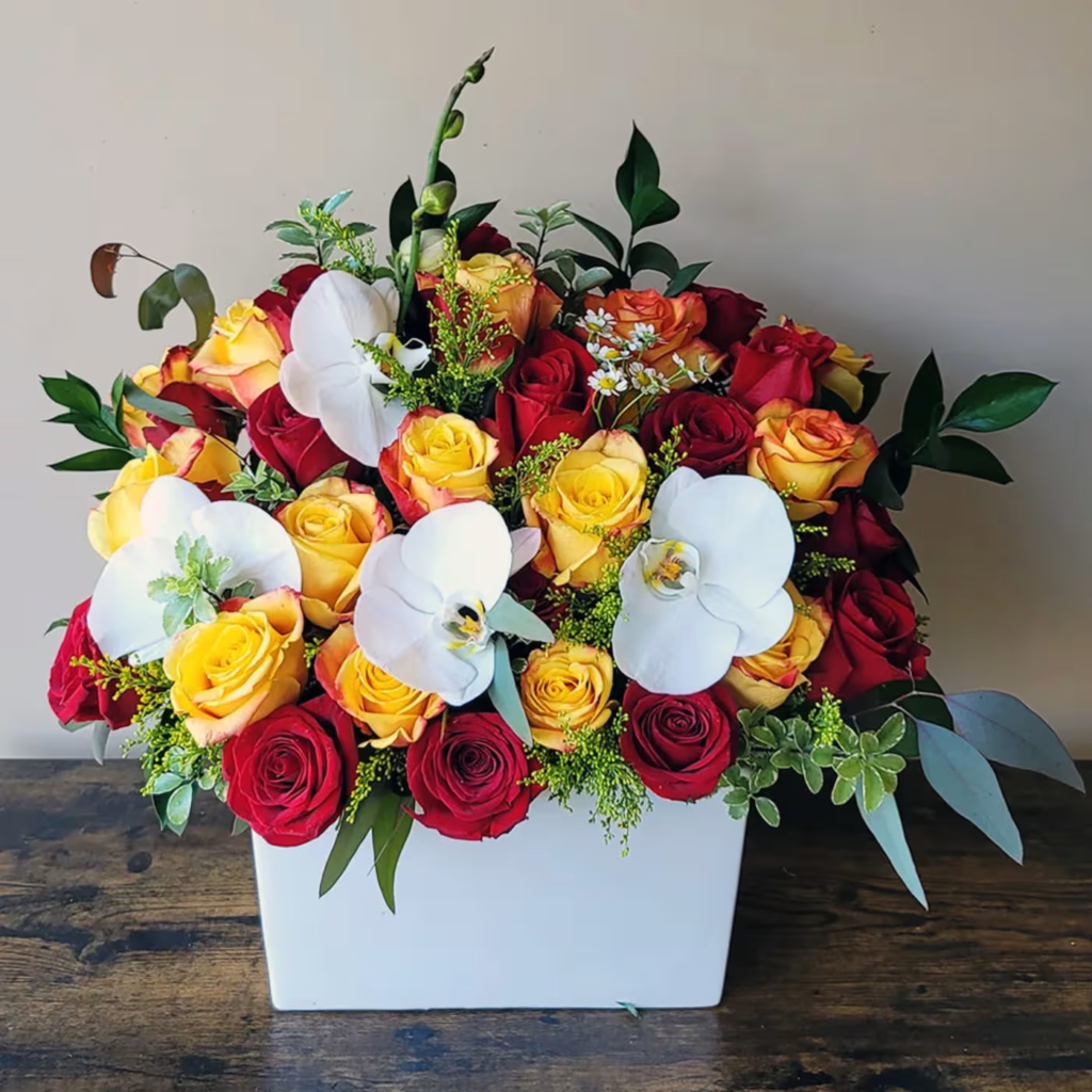 spectrum orchid flower arrangement, irvine florist marketplace