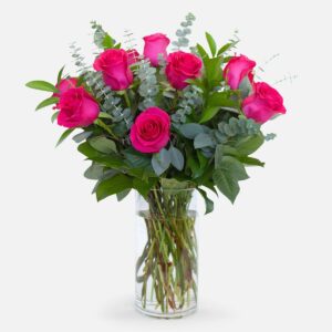 1-Dozen Bright Pink Roses-vase