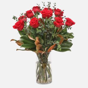 1-Dozen Elegant Roses, A bouquet of red roses.