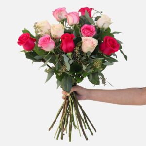 Colorful bouquet of pink roses. Blushing Pinks Bouquet