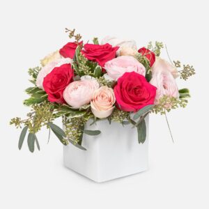 Roses Whisper Bouquet | Pink Rose & Ranunculus Delivery in Irvine, Lake Forest & Orange County, Colorful floral arrangement in white vase