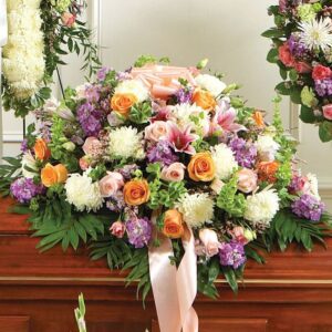 Pastel Casket Cover Funeral Spray – Elegant Floral Tribute in Soft Hues