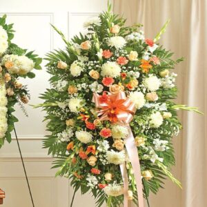 Peach & Orange Standing Funeral Spray – Deepest Sympathy Floral Tribute