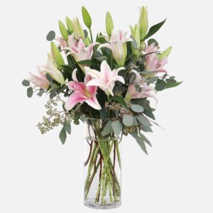 Pink Promise Bouquet – Tall Glass Vase Arrangement