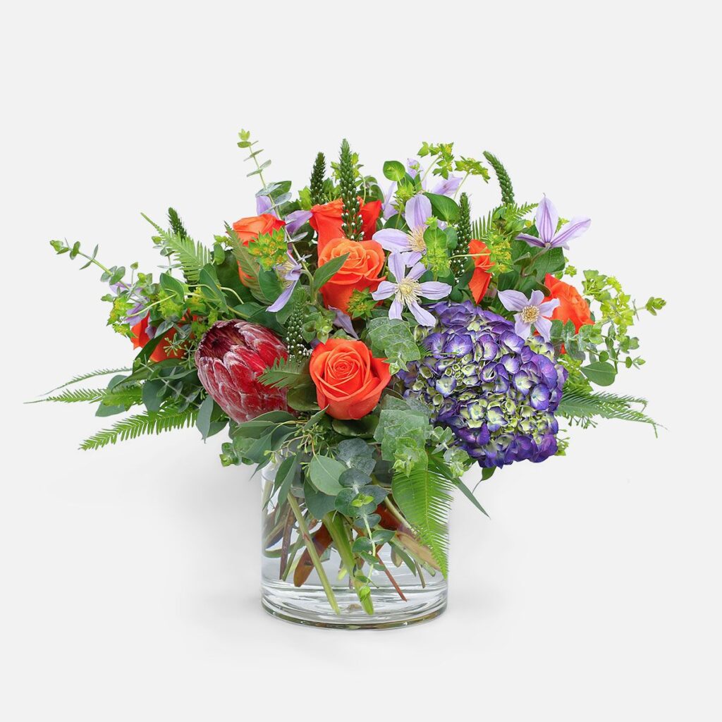 Solar Flare Bouquet, Colorful floral arrangement in vase