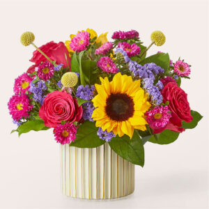 Colorful bouquet with sunflowers and roses
