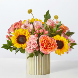 Colorful bouquet of sunflowers and roses